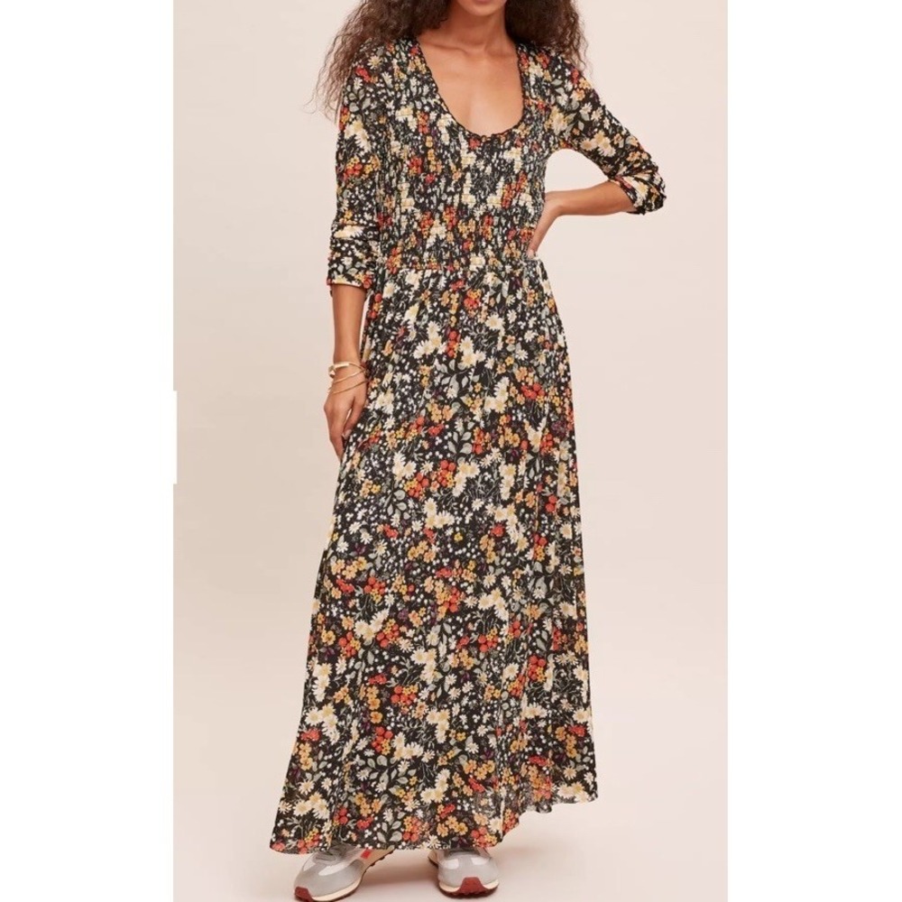 Maeve Anthropologie Floral Maxi Dress Smoked Bodice Medium